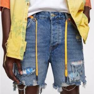 ZARA MAN TIE-DYE PATCH DENIM SHORTS 31